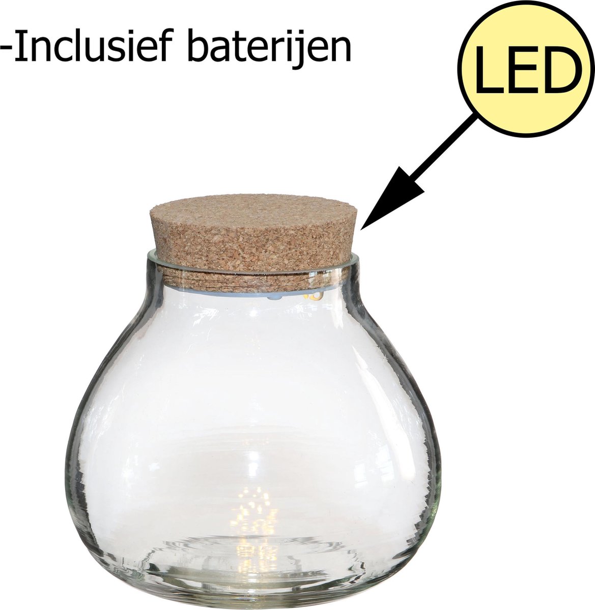 Ideas4seasons Pot/vaas van glas voor planten ecosysteem - deksel met LED verlichting - 15 x 14 cm