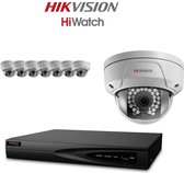 Hiwatch van HIKVISION 1080P IP-Beveiligingscamerasysteem met 8 CH Poe HD NVR en 8 x 2,1 megapixels 1920 x 1080P Weerbestendige CCTV Vandalismebestendige Domecamera, Power Over Ethe