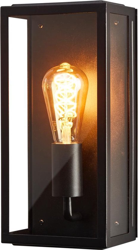 DMQ Buitenlamp Boston - IP44 Wandlamp Zwart Industrieel met Glas - E27