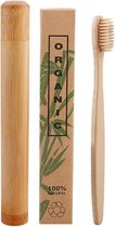 Bamboe tandenborstel creme met bamboe reiskoker | Medium soft | Biologisch Afbreekbaar |