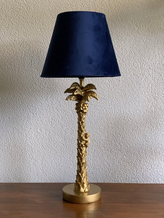 Gouden Lamp Velours Velvet Blauw Tafellamp