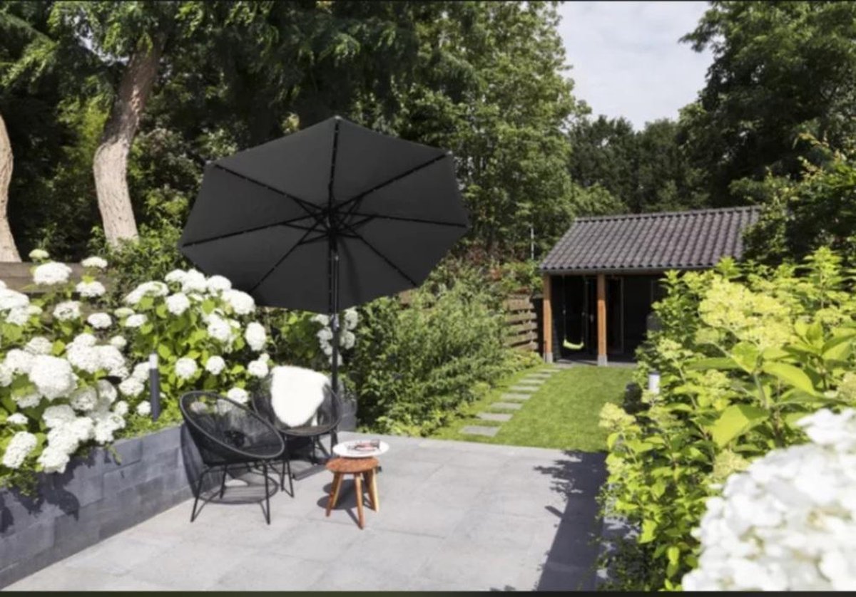 Lichaam mug dialect Lifa Garden Parasol - Ø 270cm - Kantel - zwart - Led - parasol met lichtjes  - parasol... | bol.com