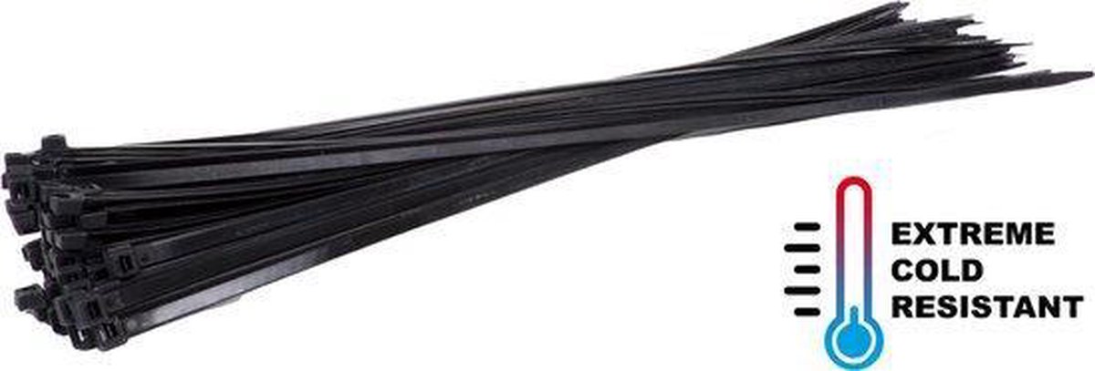 Kortpack - Koudebestendige Kabelbinders/ Tyraps 300mm lang x 4.8mm breed - Zwart - Geschikt voor tussen -40 en +80 graden Celsius - 100 Stuks - (099.0846)