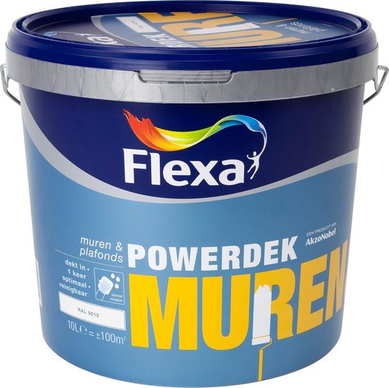 Afbeelding van Flexa Powerdek Muurverf - Muren & Plafonds - Binnen - RAL 9010 - 10 liter