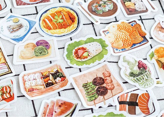 Bullet Journal Stickers - Planner Agenda Stickers - 46 Stuks - Japanese food - Japans - Sushi - Eten - Gerechten - Cartoon - Scrapbook stickers - Laptop stickers - Telefoon stickers - Bujo stickers - Stickers volwassenen en kinderen