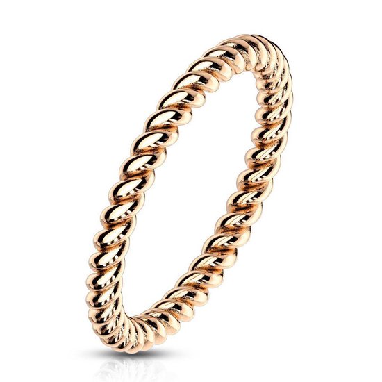 Ring Dames - Ringen Dames - Ringen Vrouwen - Rosé Goudkleurig - Gouden Kleur - Ring - Smal en Veelzijdig - Grain