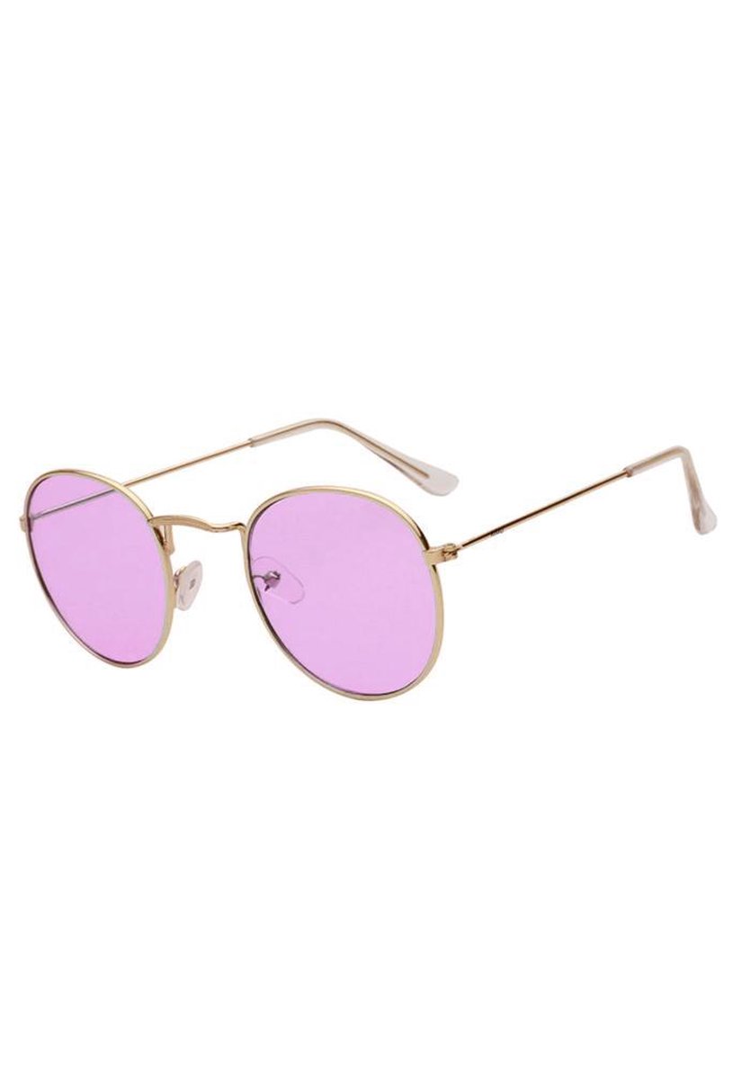 KIMU ronde bril paarse roze glazen round metal - goud rond retro vintage