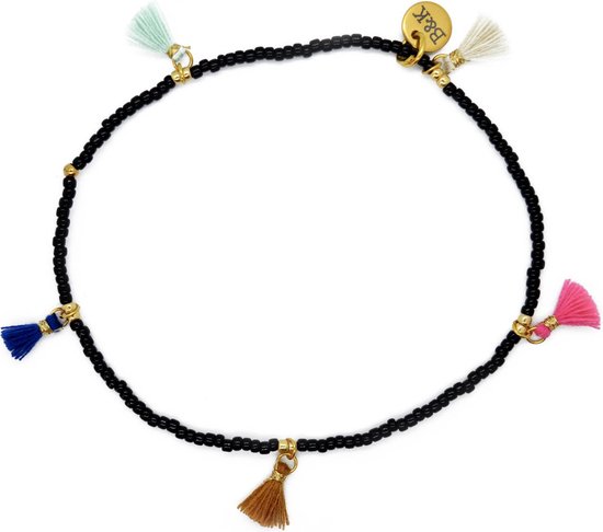 Bracelets de cheville perles avec mini pompons noir