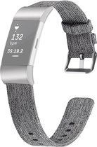 By Qubix - Fitbit Charge 2 Canvas Bandje (Large) - Zwart / Grijs - Fitbit charge bandjes