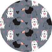 Mat, Vloermat, Vloerkleed, Tapijt, Kind - Kinderkamer Dogs Heart - Rond - Wasbaar - Antislip - 115 x 115 cm