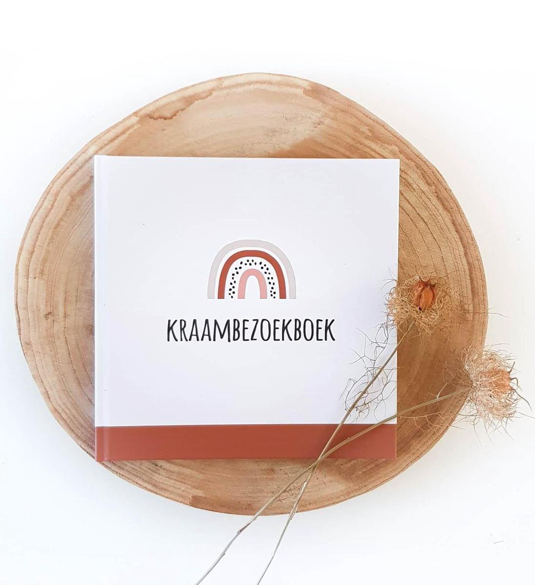 Kraambezoekboek regenboog stip - roestbruin | kraamboek invulboek | kraamvisiteboek