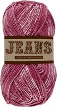 Lammy yarns Jeans gemeleerd katoen garen - bordeaux met wit (05) - naald 3,5 a 4mm - set van 5 bollen