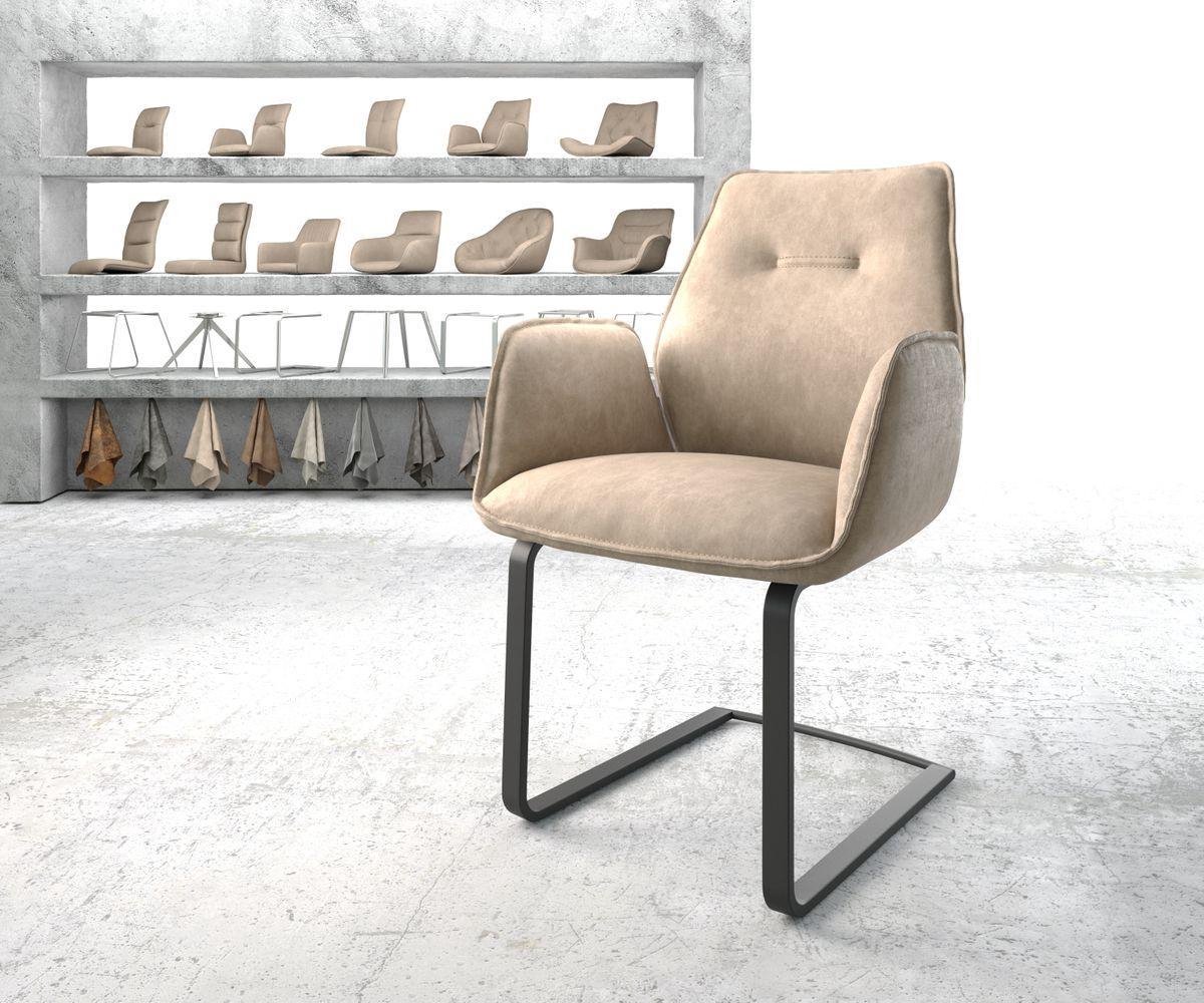 Sledestoel Zoa-Flex sledemodel vlak zwart microvelours beige vintage pocketveer kern
