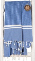 ZusenZomer Hamamdoek XL SOUSSE - hammam strandlaken sauna handdoek backpacken - dames en heren - extra groot - 100x190 cm -  Blauw