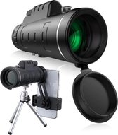 DrPhone - ALPHA2 Telescoop 40x60 BAK4 Verrekijker - 10x Zoom - Handheld + Statief + Smartphone Houder - Zwart