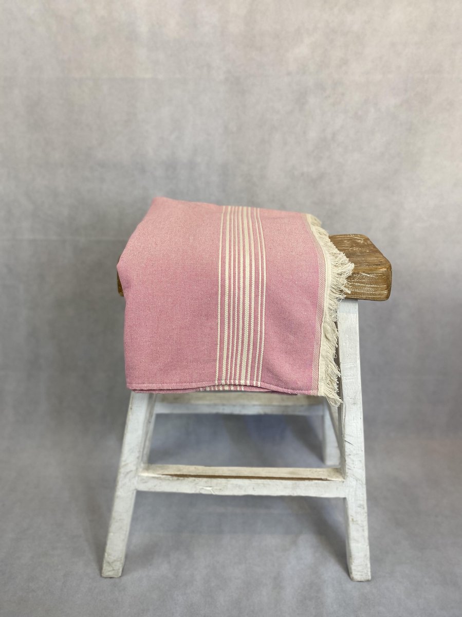Handdoek | Hamamdoek met één zijde badstof | Sula | Roze | 100 x 180 CM