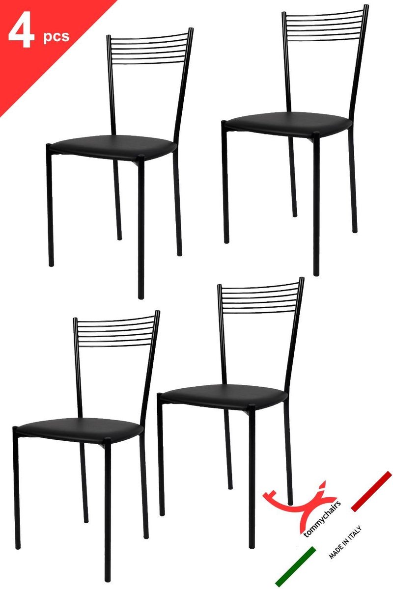 Tommychairs Elegance - Eetkamerstoelen - Set van 4 - Zwart - Kunstleer & Metaal