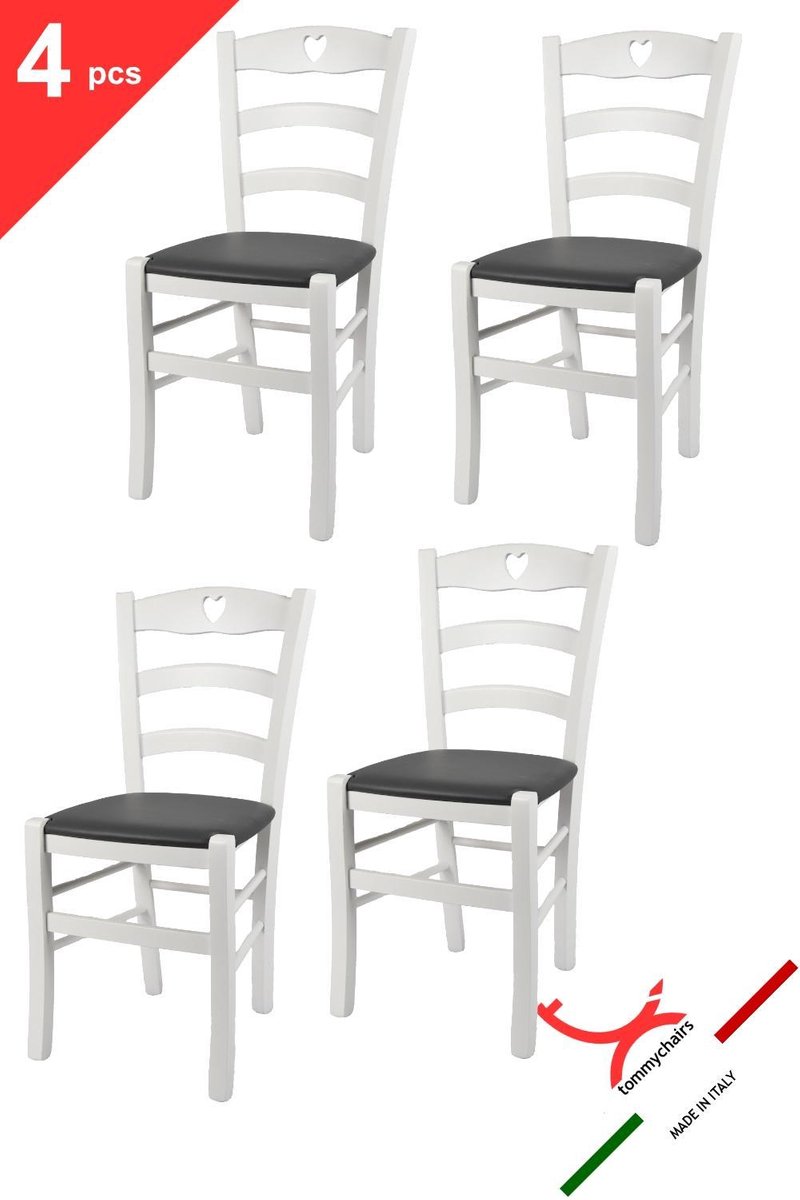 t m c s Tommychairs Cuore - Eetkamerstoelen - Set van 4 - Wit - Kunstleer & Hout