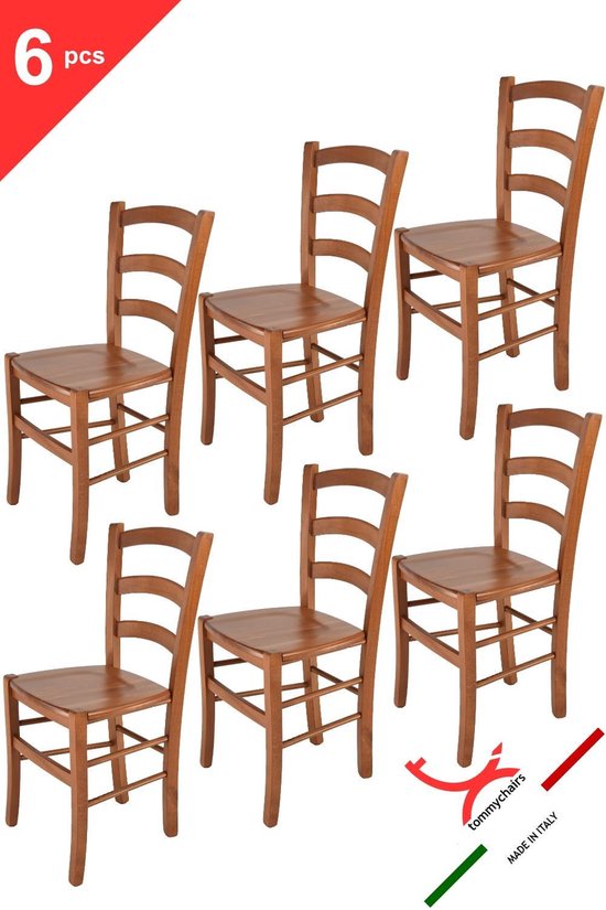 Tommychairs - Ensemble de 6 chaises modèle Venise. Très approprié pour la cuisine, la salle à manger, mais aussi pour la restauration. Structure en bois, couleur bois de cerisier, siège de chaise en bois