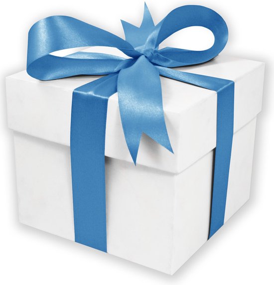 Prestatie explosie Controverse Grote geschenkdoos met deksel en blauwe strik | Witte doos | Vierkante doos  | 25cm |... | bol.com