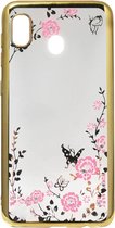 ADEL Siliconen Back Cover Softcase Hoesje Geschikt voor Samsung Galaxy A20e - Bling Bling Goud Vlinders en Bloemen