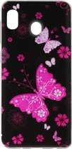 ADEL Siliconen Back Cover Softcase Hoesje Geschikt voor Samsung Galaxy A20e - Vlinder Roze