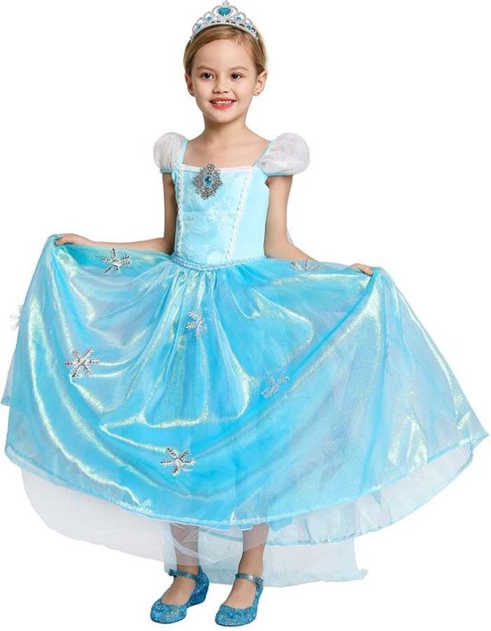 Elsa jurk Sneeuwvlok Luxe 120 met sleep + GRATIS ketting maat 116-122  Prinsessen jurk... | bol.com
