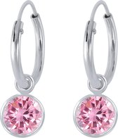 Joy|S - Zilveren kristal bedel (6 mm) oorbellen roze oorringen