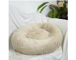 Fluffy donut mand - hondenmand - kattenmand - pluche - wasbaar - zacht - luxe - comfortabel - anti-stress - 80 cm – kant – cremé - floralwhite