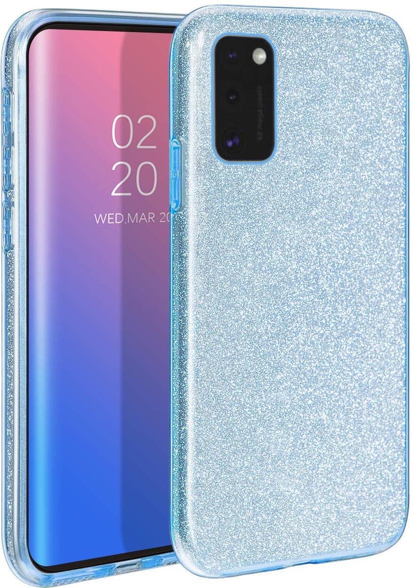 HB Hoesje Geschikt voor Samsung Galaxy A41 - Blauw - Glitter Back Cover