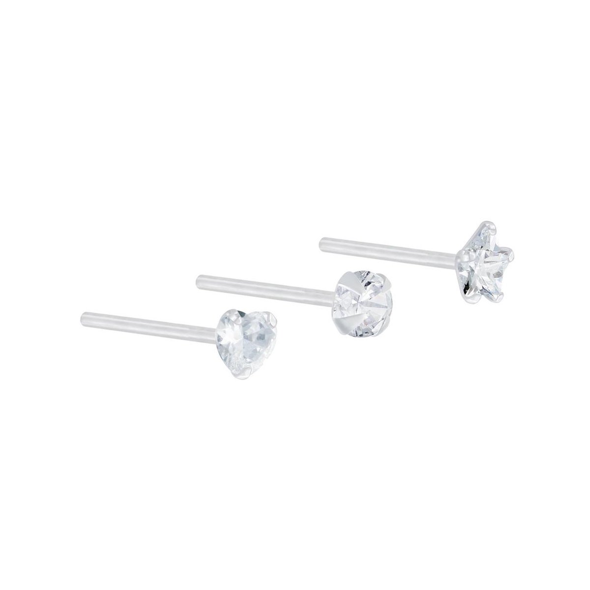 Joy|S - Zilveren neuspiercing set zirkonia | hartje | rondje | ster