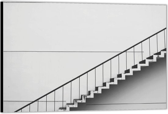 Dibond –Grijze Trap met Leuning -120x80 Foto op Aluminium (Met ophang)