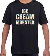 Ice cream monster fun tekst t-shirt zwart kids XL (158-164)