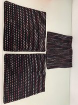 Kussenhoezen zwart met roze kleuren - gestreepte/gestipte print - set van 3 stuks (45 x 45 cm)