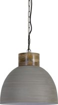 Light & Living Hanglamp Samana - Beton-Wit met Houten Kop - 25x40x36cm