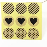 Sluitsticker - stickervel - hart – stip / dots – streep  - stickers envelop | 45 stuks | trouwkaart - geboortekaart - envelop | kraft – zwart