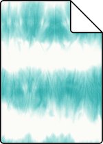 Proefstaal ESTAhome behang horizontale tie-dye shibori strepen intens turquoise en mat wit - 148687 - 26,5 x 21 cm
