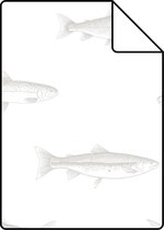 Proefstaal ESTAhome behang pentekening vissen wit en zilver - 138966 - 26,5 x 21 cm