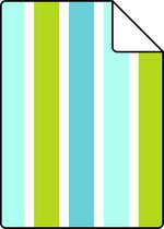 Proefstaal ESTAhome behangpapier verticale strepen turquoise, limegroen en wit - 138703 - 26,5 x 21 cm