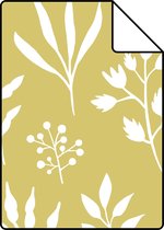 Proefstaal ESTAhome behangpapier bloemmotief in Scandinavische stijl okergeel en wit - 139086 - 26,5 x 21 cm