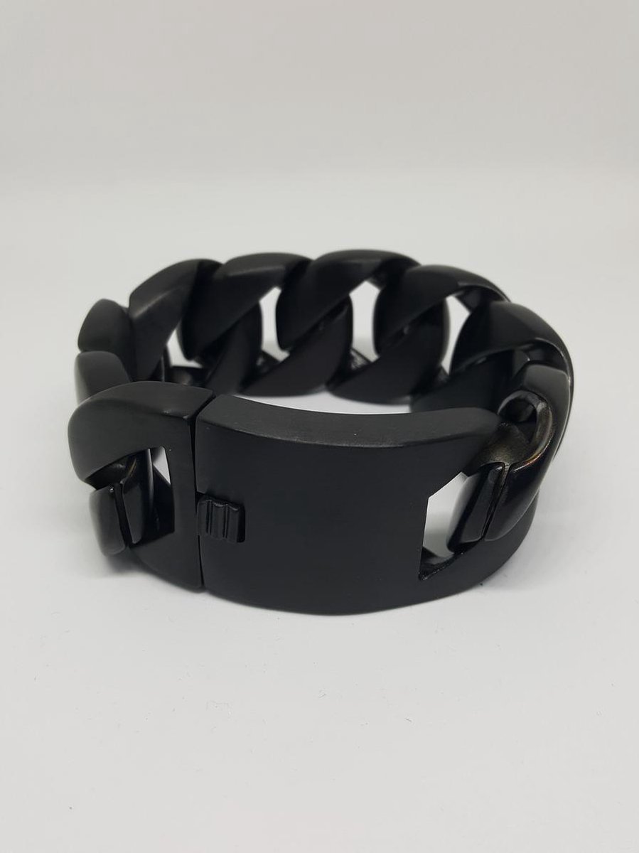 RH-Jewelry. Stalen heren armband Panzer zwart. 21,5 cm