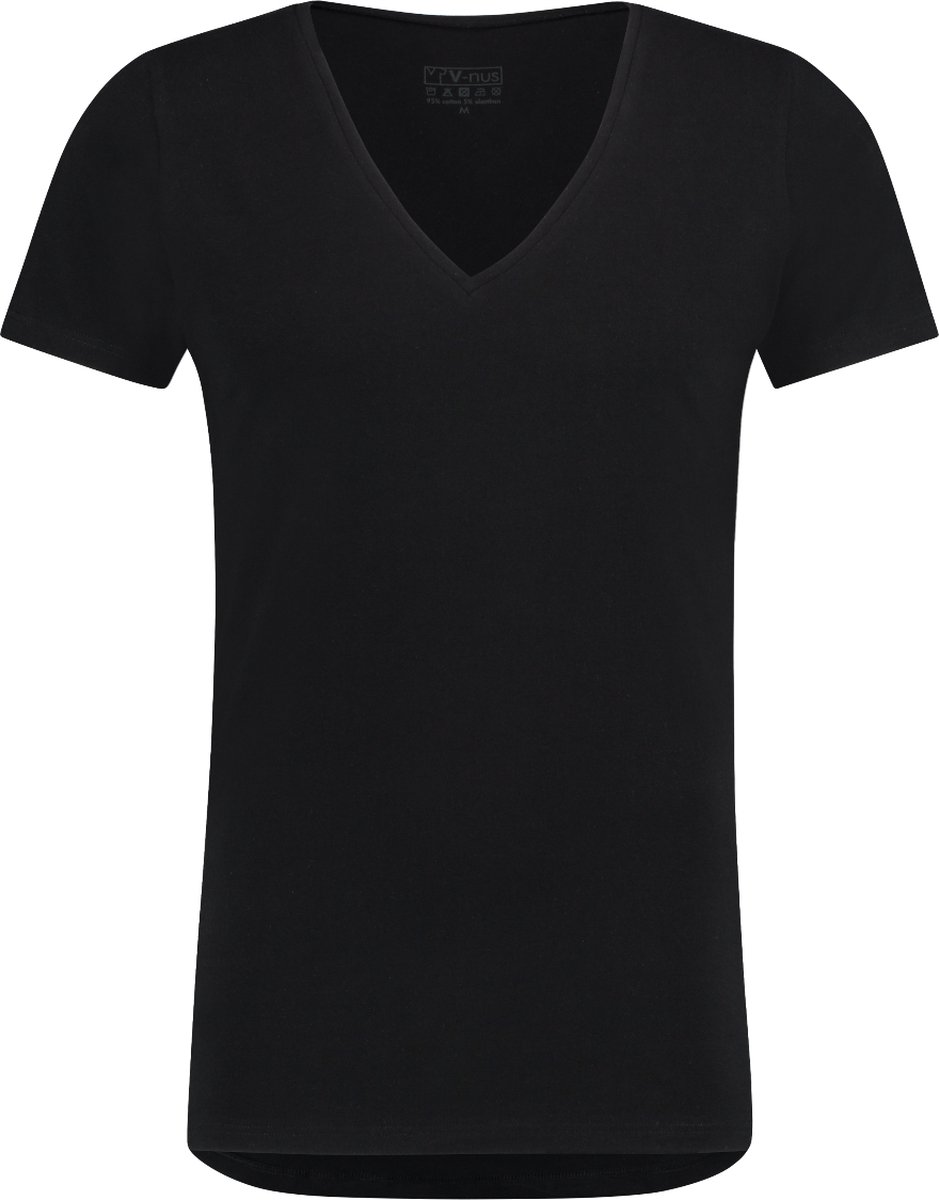 T-shirt Diepe V Hals Stretch Zwart 10-pack -XL