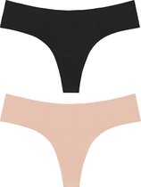 Bye Bra Onzichtbare String, Naadloos ondergoed, Beige en Zwart, 2 Pack, maat XS
