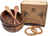 CHINCHILLA Kokosnootschaal + houten lepel - set van 2 - Boeddha Bowl - 100% natuurlijk met kokosolie gepolijst