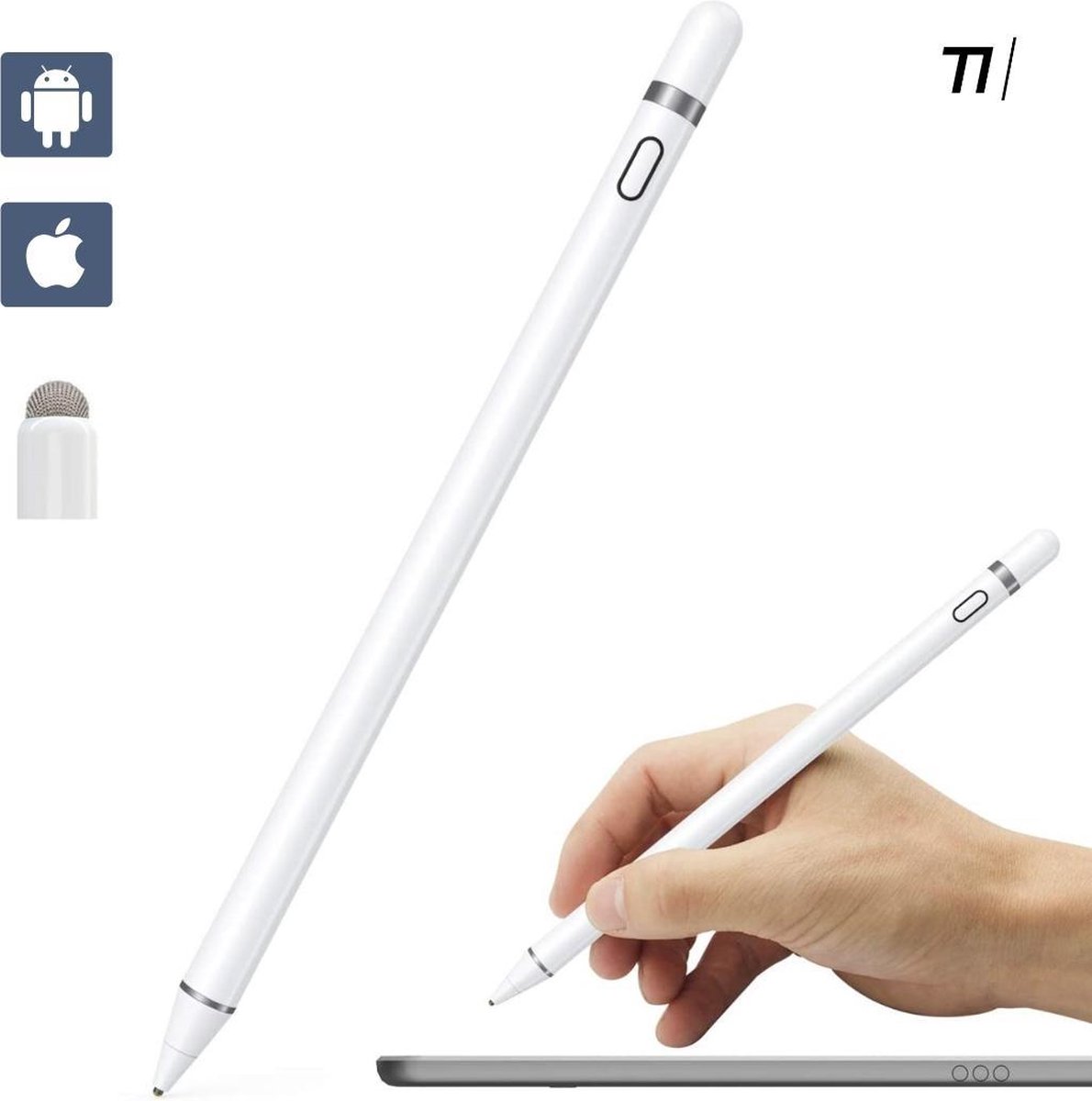 Tikkens Stylus Pen - 2 In 1 Active Pencil Geschikt Voor Tablet, Ipad, Android en Apple Telefoons - Wit