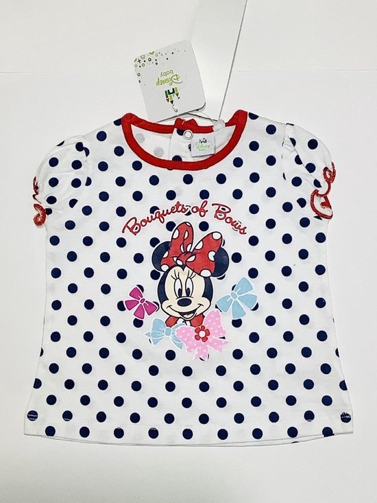 Disney Minnie Mouse t-shirt - polkadots - wit/blauw - maat 74 (12 maanden)
