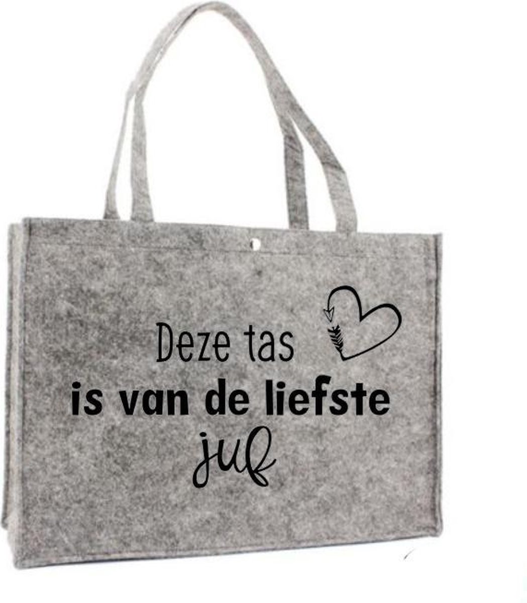 Vilten tas de liefste juf shopper zwart - Juf bedankt - Einde schooljaar cadeau - Juffendag cade