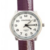 Horloge- 29 mm- Paars- Lakbandje- Dames- Tiener- Leer