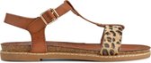 PS Poelman Dames Sandalen - Brizo - Cognac Bruin met Luipaard Print - Maat 37