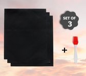 Ovenmat - BBQ Grill Mat - Teflon - Set Van 3 Stuks Met Kwastje  - Rooster Blijft Proper - Bakplaat Beschermer - Barbecuematje - Gasbbq als Houtskool - Herbruikbaar en Kleeft Niet -